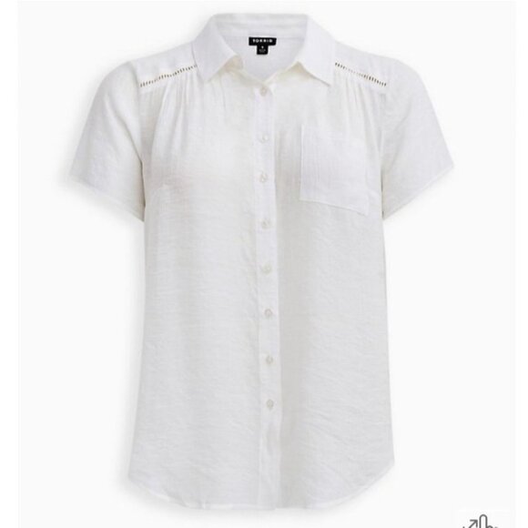Torrid Women’s Blouse Size 0 Large White Lindsay Crochet Inset Button-Down Shirt - Picture 3 of 12